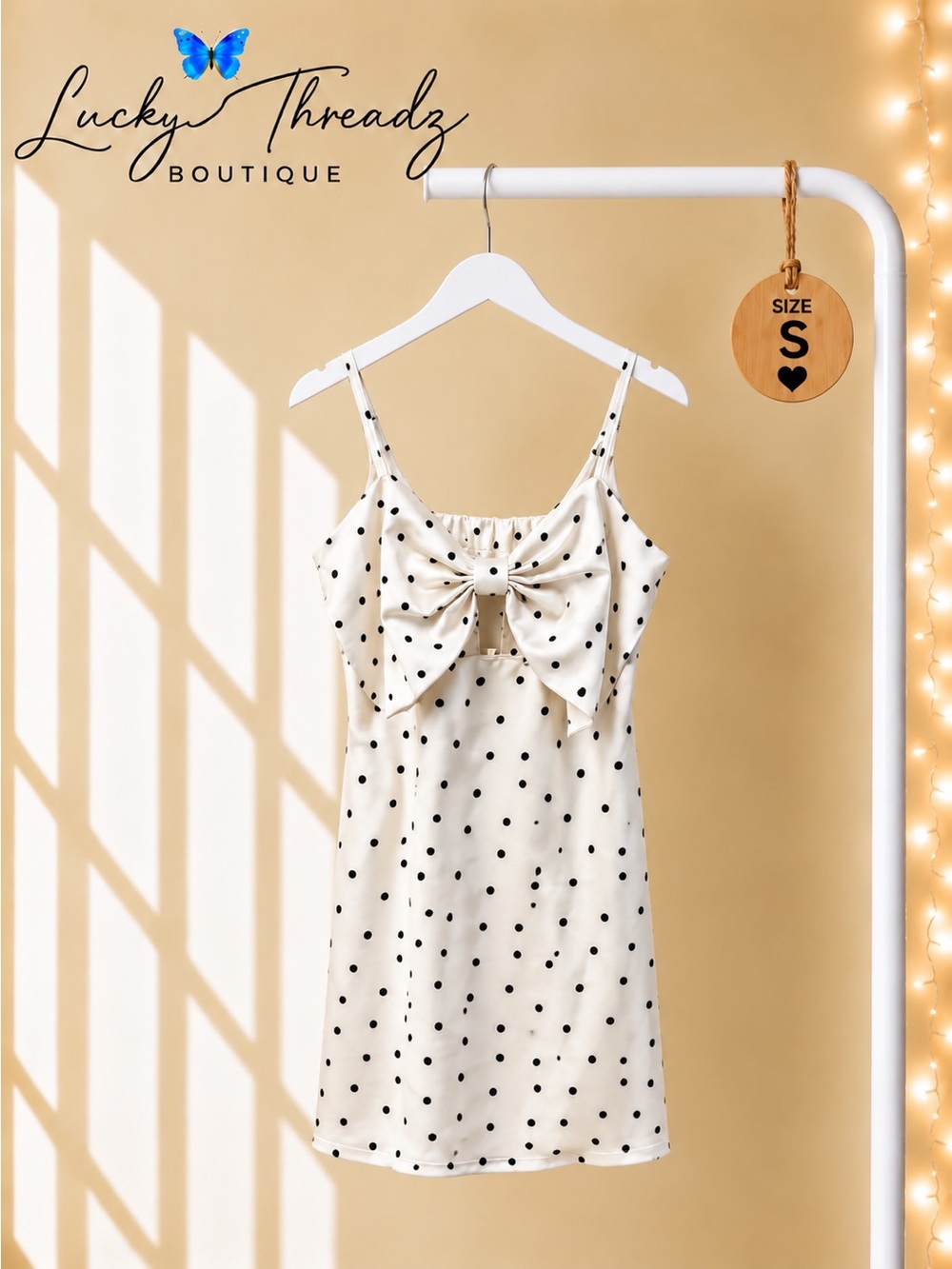 Wild Fable White Black Polka Dot Bow Mini Dress S Coquette HOCO Party Retro